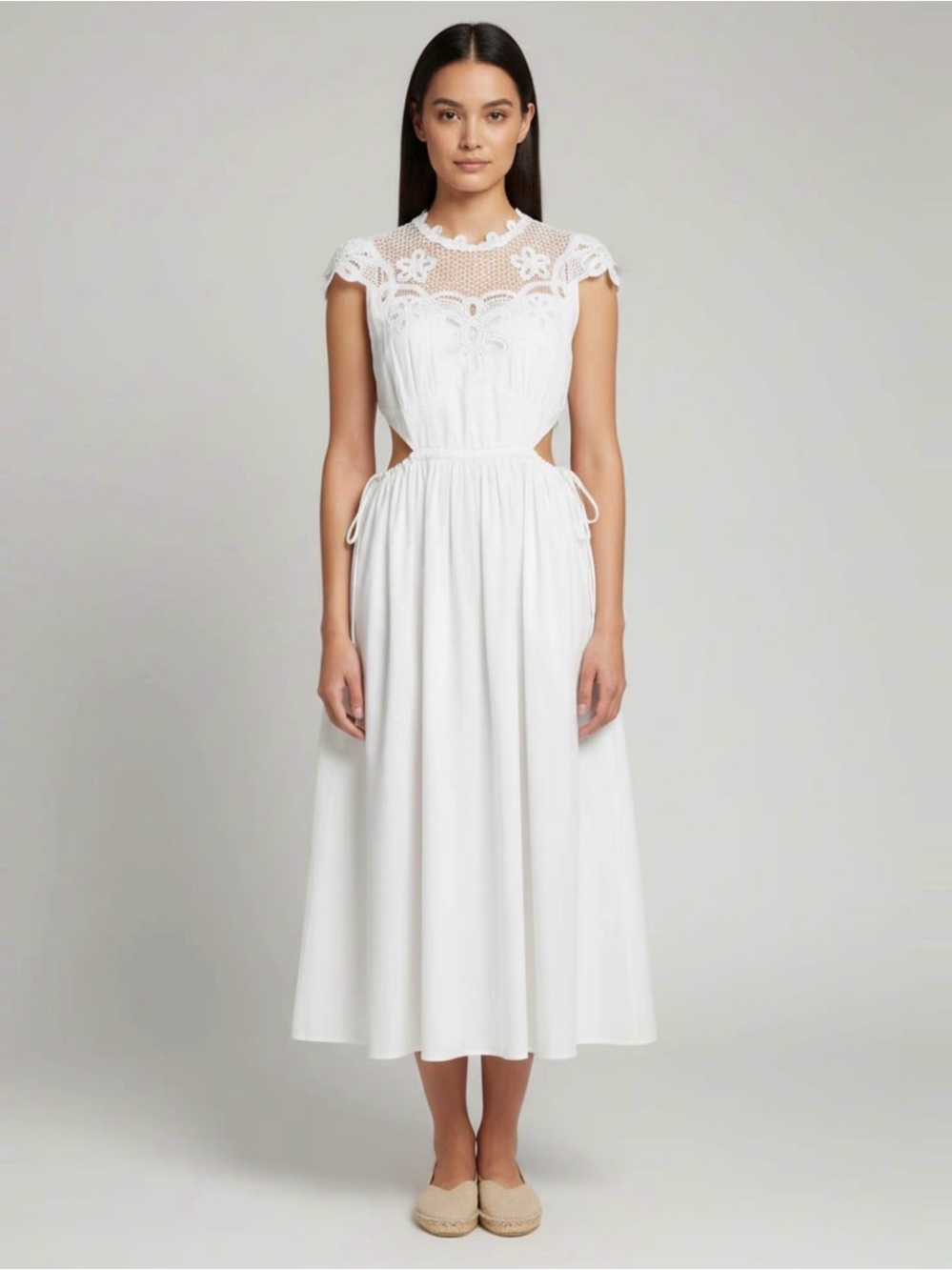 Self Portrait Cutout Guipure Lace Midi Dress White 8